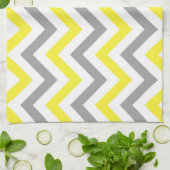 Geel, Dk Grey Wht Large Chevron ZigZag Pattern Theedoek (Gevouwen)