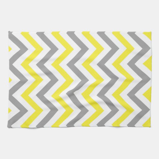 Geel, Dk Grey Wht Large Chevron ZigZag Pattern Theedoek (Horizontaal)