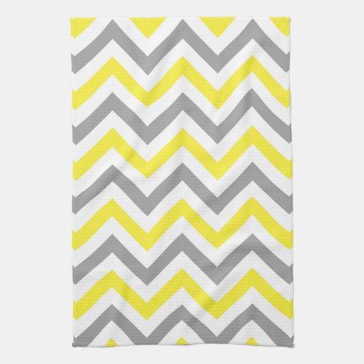Geel, Dk Grey Wht Large Chevron ZigZag Pattern Theedoek (Verticaal)