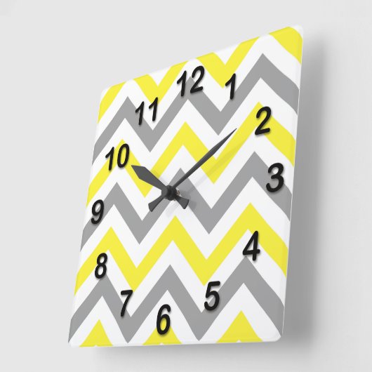 Geel, Dk Grey Wht Large Chevron ZigZag Pattern Vierkante Klok (Hoek)