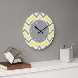 Geel, donkergrijs wit groot Chevron ZigZag patroon Grote Klok