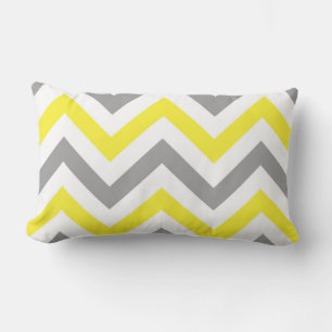 Geel, Donkergrijs Wit Groot Chevron ZigZag Patroon Kussen