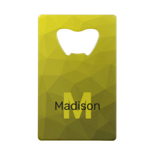 Geel donkerombre geometrisch maaspatroon Monogram Kredietkaart Flessenopener