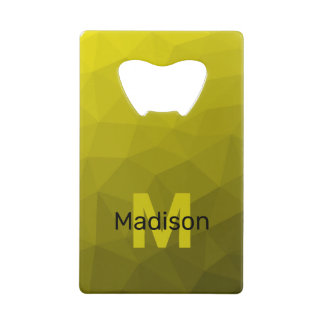 Geel donkerombre geometrisch maaspatroon Monogram Kredietkaart Flessenopener
