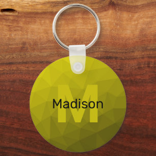 Geel donkerombre geometrisch maaspatroon Monogram Sleutelhanger