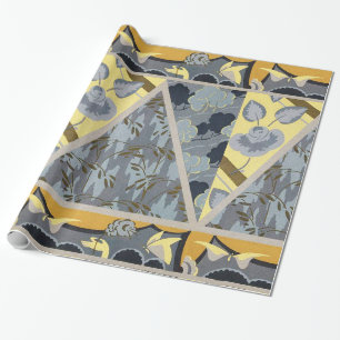 GEEL DRUKSTROMEN VOOR BLAUW, BUTTERFLIES, PLANTAAR CADEAUPAPIER