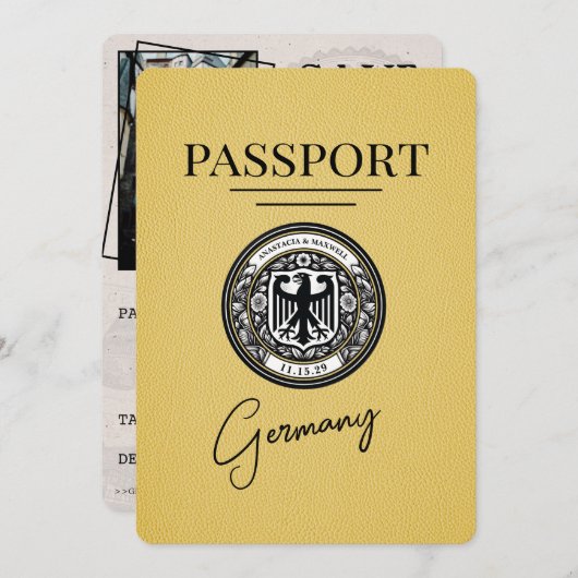 Geel Duitsland paspoort Bewaar de datum Save The Date (Voorkant / Achterkant)