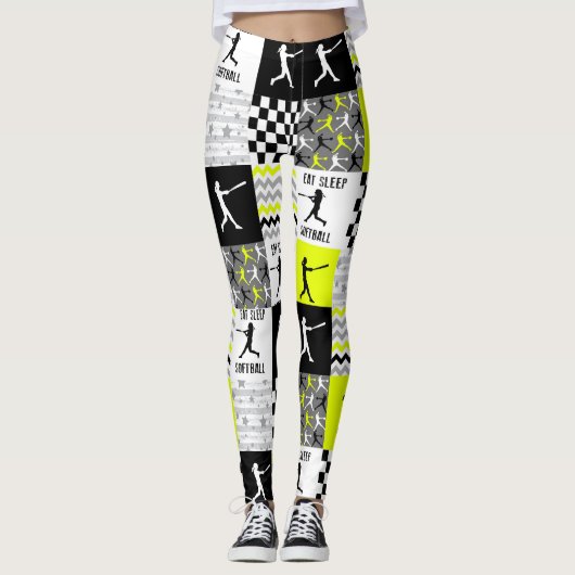 Geel Eat Sleep Softball  Leggings (Voorkant)