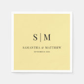 Geel Eenvoudig Elegant Paar Initialen bruiloft Servet (Voorkant)