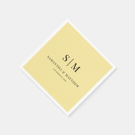 Geel Eenvoudig Elegant Paar Initialen bruiloft Servet (Hoek)