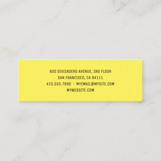 Geel eenvoudige, moderne professional mini visitekaartje (Achterkant)