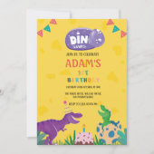 Geel eerste 1e verjaardag Groene & Paarse dinosaur Kaart (Voorkant)