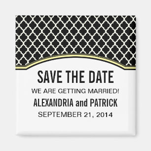 Geel Elegant Quatrefoil Save the Date Magnet Magneet