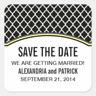 Geel Elegant Quatrefoil Save the Date Stickers