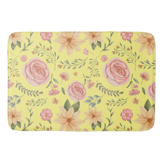Geel Elegant  Wildflower Pattern Badmat (Voorkant)