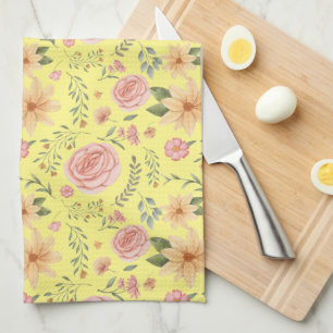 Geel Elegant  Wildflower Pattern Theedoek