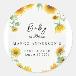 Geel Elegant Zonnebloem Zonnig Baby shower Ronde Sticker