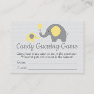 Geel Elephant Baby shower Snoep Game Visitekaartje