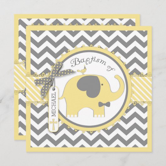 Geel Elephant Bow Stropdas Chevron Print Baptisme Kaart (Voorkant / Achterkant)