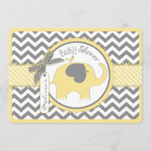 Geel Elephant Chevron Print Baby shower Kaart