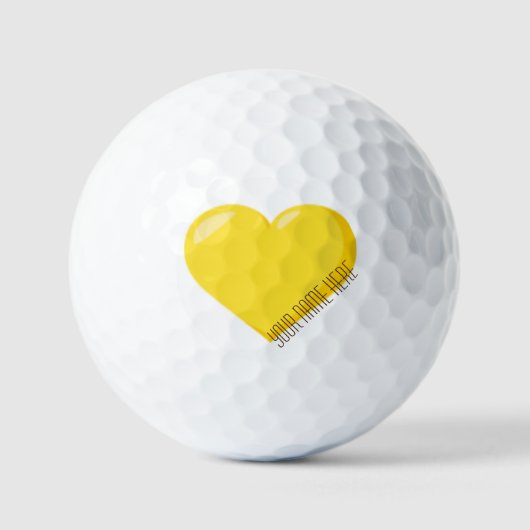 Geel Emoji Heart en Jouw naam Golfballen (Voorkant)