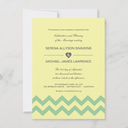 Geel en Aqua Chevron Wedding Invitations Kaart (Voorkant)