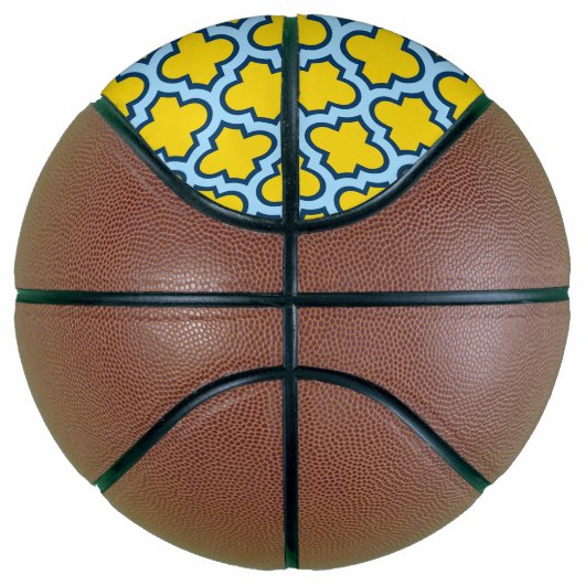 Geel en Baby Blue Trellis, Lattice, Quatrefoil Basketbal (Rechts)