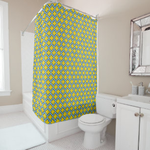 Geel en Baby Blue Trellis, Lattice, Quatrefoil Douchegordijn
