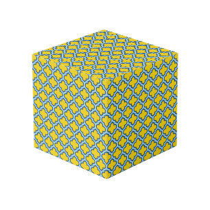Geel en Baby Blue Trellis, Lattice, Quatrefoil Kubus