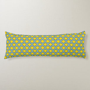 Geel en Baby Blue Trellis, Lattice, Quatrefoil Lichaamskussen