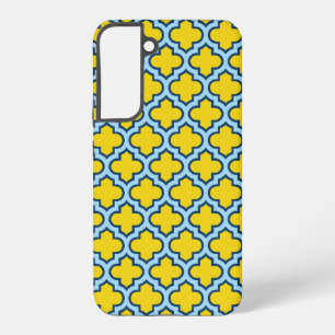 Geel en Baby Blue Trellis, Lattice, Quatrefoil Samsung Galaxy Hoesje