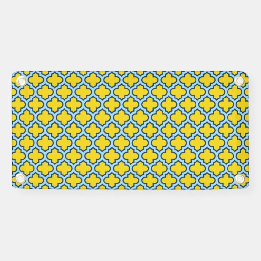 Geel en Baby Blue Trellis, Lattice, Quatrefoil Spandoek (Horizontaal)