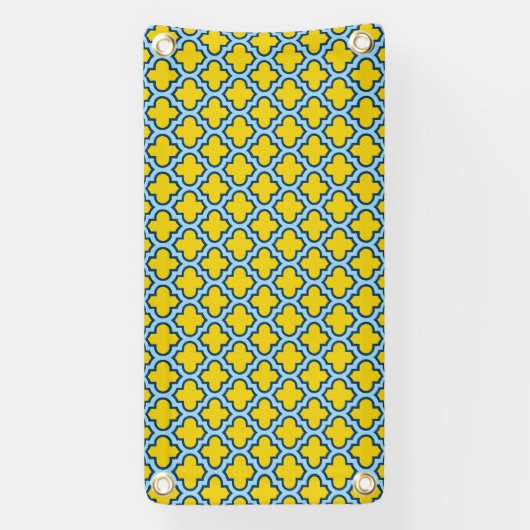 Geel en Baby Blue Trellis, Lattice, Quatrefoil Spandoek (Verticaal)