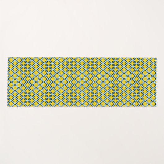 Geel en Baby Blue Trellis, Lattice, Quatrefoil Yogamat (Voorkant (horizontaal))