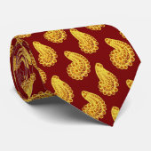 Geel en baksteenrood paisley stropdas (Opgerold)