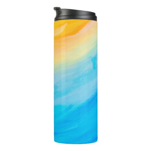 Geel en blauw Abstract gekleurd Thermosbeker (Geroteerd rechts)