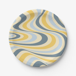 Geel en blauw abstract wervelingsontwerp papieren bordje