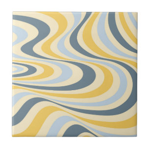 Geel en blauw abstract wervelingsontwerp tegeltje