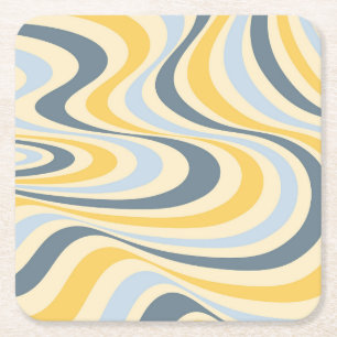 Geel en blauw abstract wervelingsontwerp vierkante kartonnen onderzetter