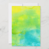 Geel en blauw aquarel verjaardagsuitnodiging kaart (Achterkant)