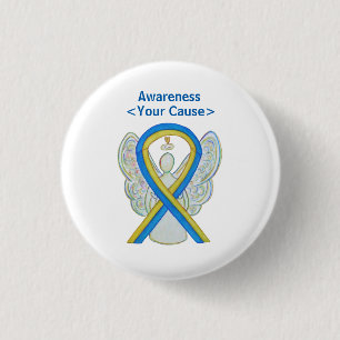 Geel en blauw bewustzijn Ribbon Angel Pin Button