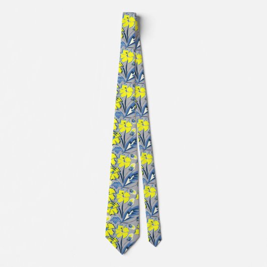 Geel en blauw bloemen met enkels stropdas (Voorkant)