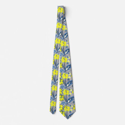 Geel en blauw bloemen met enkels stropdas (Achterkant)