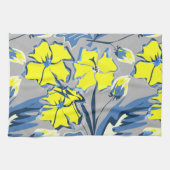 Geel en blauw bloemen met enkels. theedoek (Horizontaal)