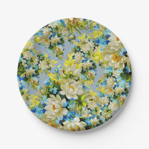 geel en blauw bloemenpatroon papieren bordje