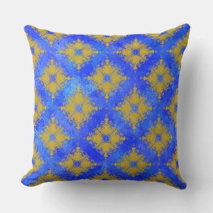 Geel en blauw diamantpatroon kussen