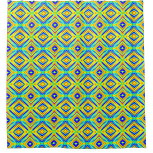 Geel en blauw douchegordijn