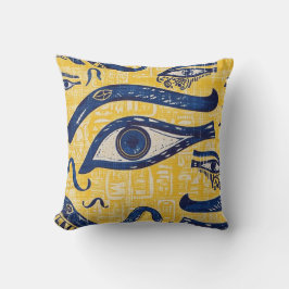 Geel en Blauw Egyptisch Patroon - Oog van Horus Kussen