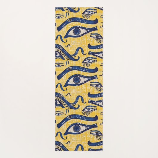 Geel en Blauw Egyptisch Patroon - Oog van Horus Yogamat (Achterkant)