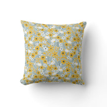 Geel en Blauw Floral gooien kussen, Acent